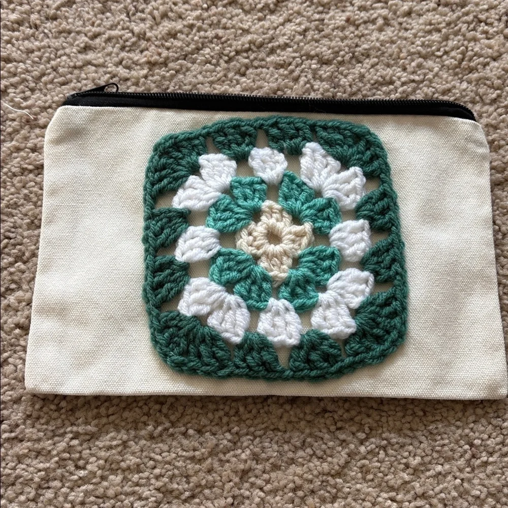 Handcrafted Crochet Cosmetic Bag - Pink, Green, and Cream